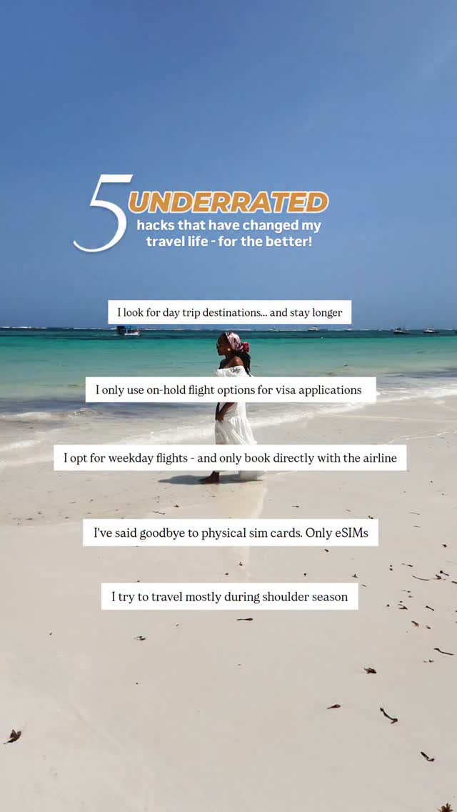Here's how I am travelling longer, better, smarter (even with a 9-5) ✈️

These 5 hacks will save you money, time, and stress. Perfect for your next trip (whether it's a quick weekend getaway or a month-long adventure!)

Share your favourite hacks with me in the comment section and follow for more wholesome travel stories and tips!💞