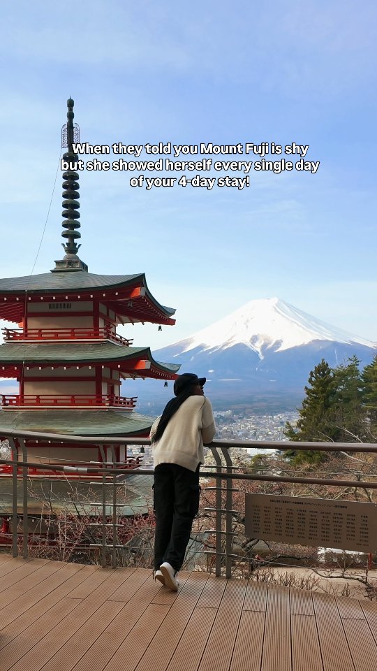 And I couldn't get enough of this gorgeous mountain!

I saved a visit to the Fuji Five Lakes area for my second trip to Japan - and spent 3 nights in the area. Mount Fuji was clear and visible throughout our stay! Morning, afternoon and evening!

It was phenomenal! I read that Fuji-san is only visible about 80 days of the year. I guess we were lucky to have this majestic view for 4 consecutive days!